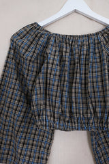 Kitty Reclaimed Crop Top in Cobalt & Sand Gingham - Free Size S