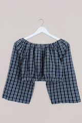 Kitty Reclaimed Crop Top in Sapphire Blue Tartan - Free Size L