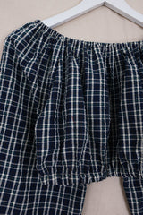 Kitty Reclaimed Crop Top in Sapphire Blue Tartan - Free Size L