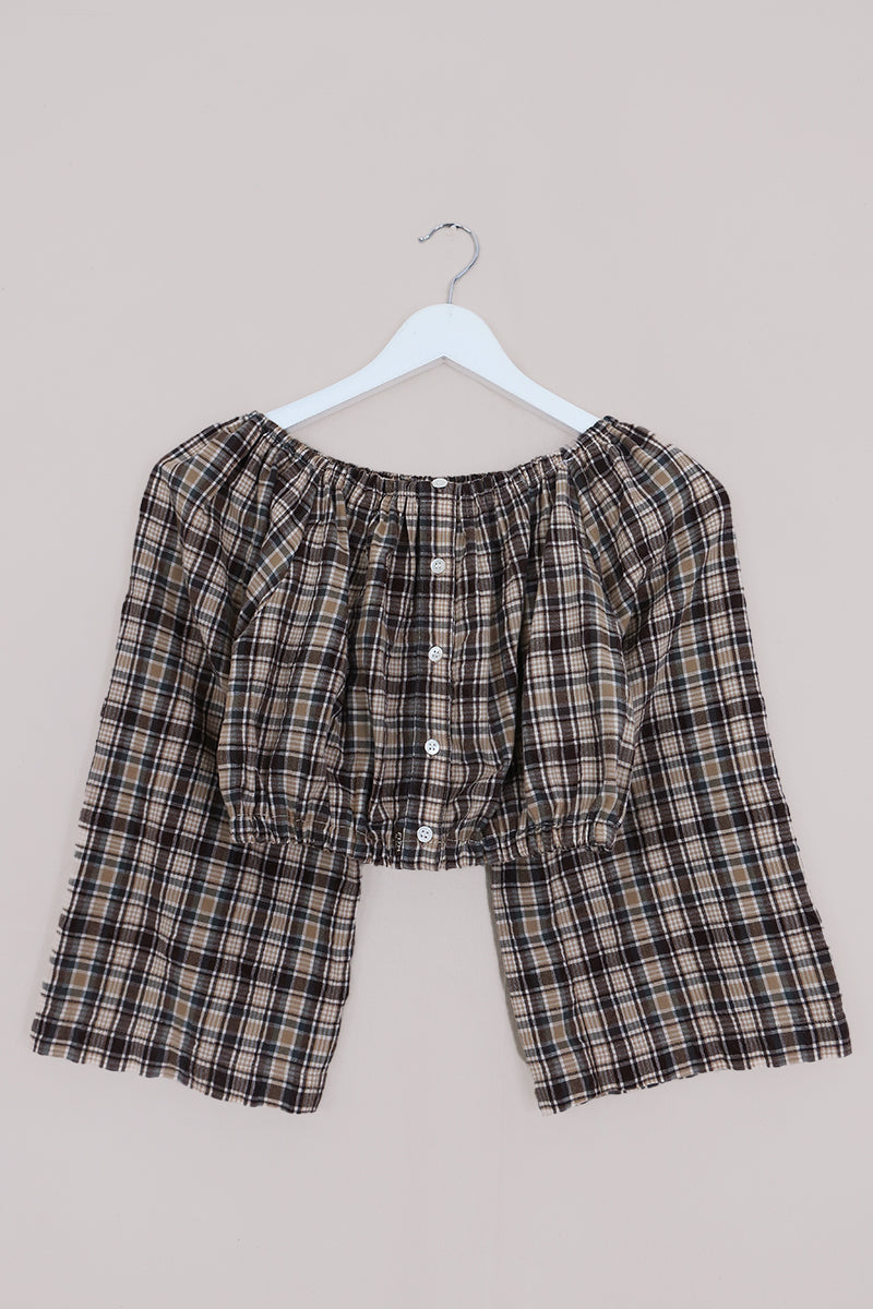 Kitty Reclaimed Crop Top in Sands of Gaia Check - Free Size S
