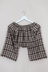 Kitty Reclaimed Crop Top in Sands of Gaia Check - Free Size S