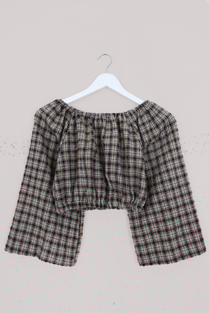 Kitty Reclaimed Crop Top in Olive & Hazel Gingham - Free Size S