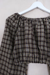 Kitty Reclaimed Crop Top in Olive & Hazel Gingham - Free Size S