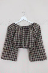 Kitty Reclaimed Crop Top in Olive & Hazel Gingham - Free Size S