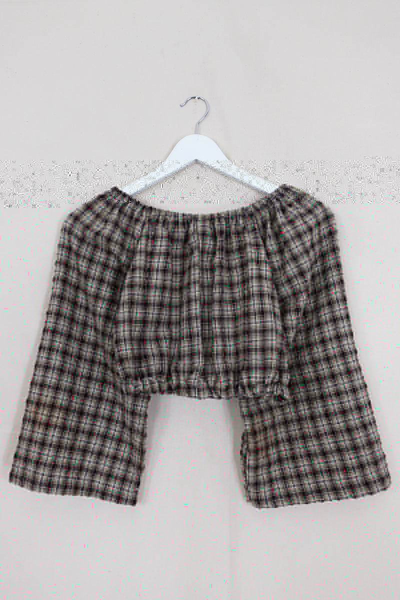 Kitty Reclaimed Crop Top in Olive & Hazel Gingham - Free Size S