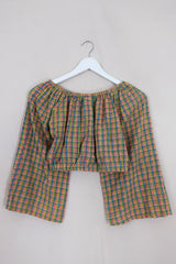 Kitty Reclaimed Crop Top in Vibrant Woven Tartan - Free Size S
