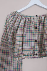 Kitty Reclaimed Crop Top in Heather & Maize Gingham - Free Size L