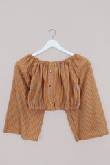 Kitty Reclaimed Crop Top in Sunset Yellow Gingham - Free Size S