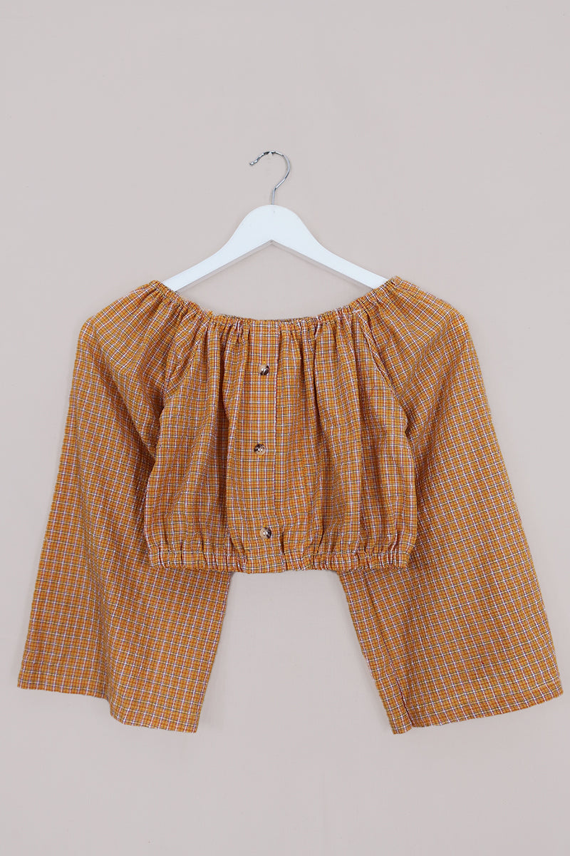 Kitty Reclaimed Crop Top in Sunset Yellow Gingham - Free Size S