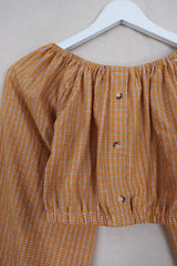 Kitty Reclaimed Crop Top in Sunset Yellow Gingham - Free Size S
