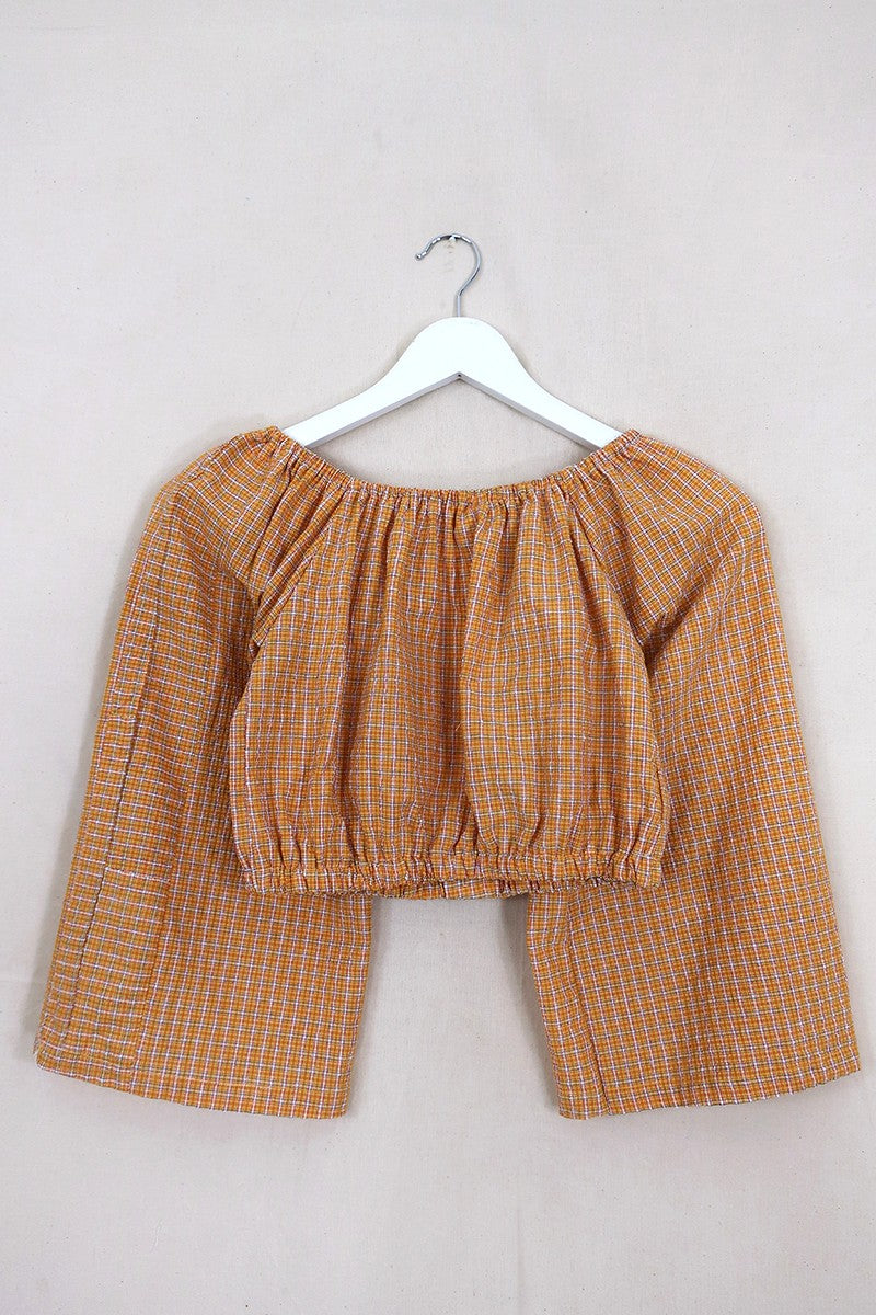 Kitty Reclaimed Crop Top in Sunset Yellow Gingham - Free Size S