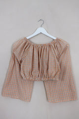 Kitty Reclaimed Crop Top in Apricot Orange Check - Free Size S