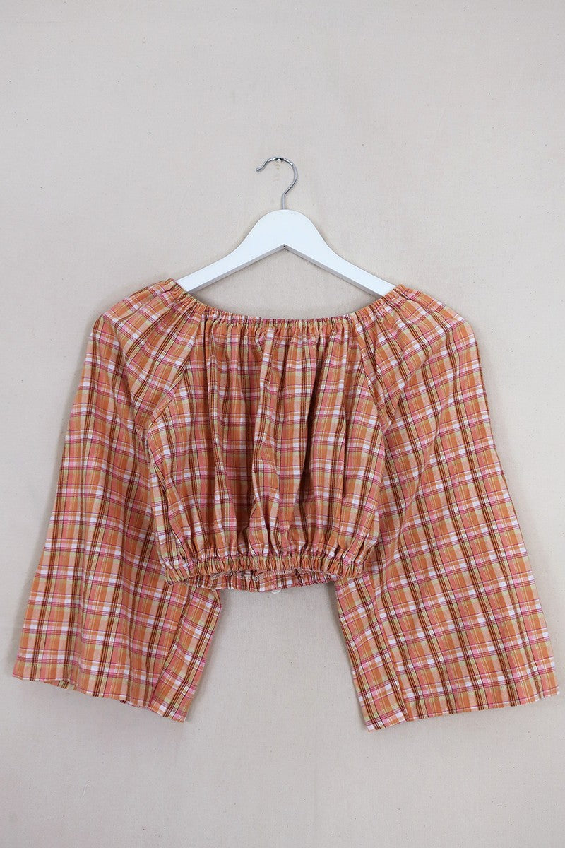Kitty Reclaimed Crop Top in Peach Cobbler Tartan - Free Size S