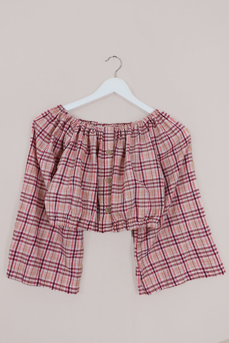 Kitty Reclaimed Crop Top in Peach & Pink Gingham - Free Size S