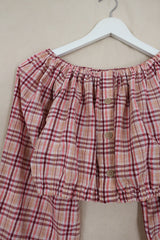 Kitty Reclaimed Crop Top in Peach & Pink Gingham - Free Size S