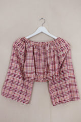 Kitty Reclaimed Crop Top in Peach & Pink Gingham - Free Size S