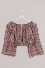 Kitty Reclaimed Crop Top in Sunset Tones Plaid - Free Size S