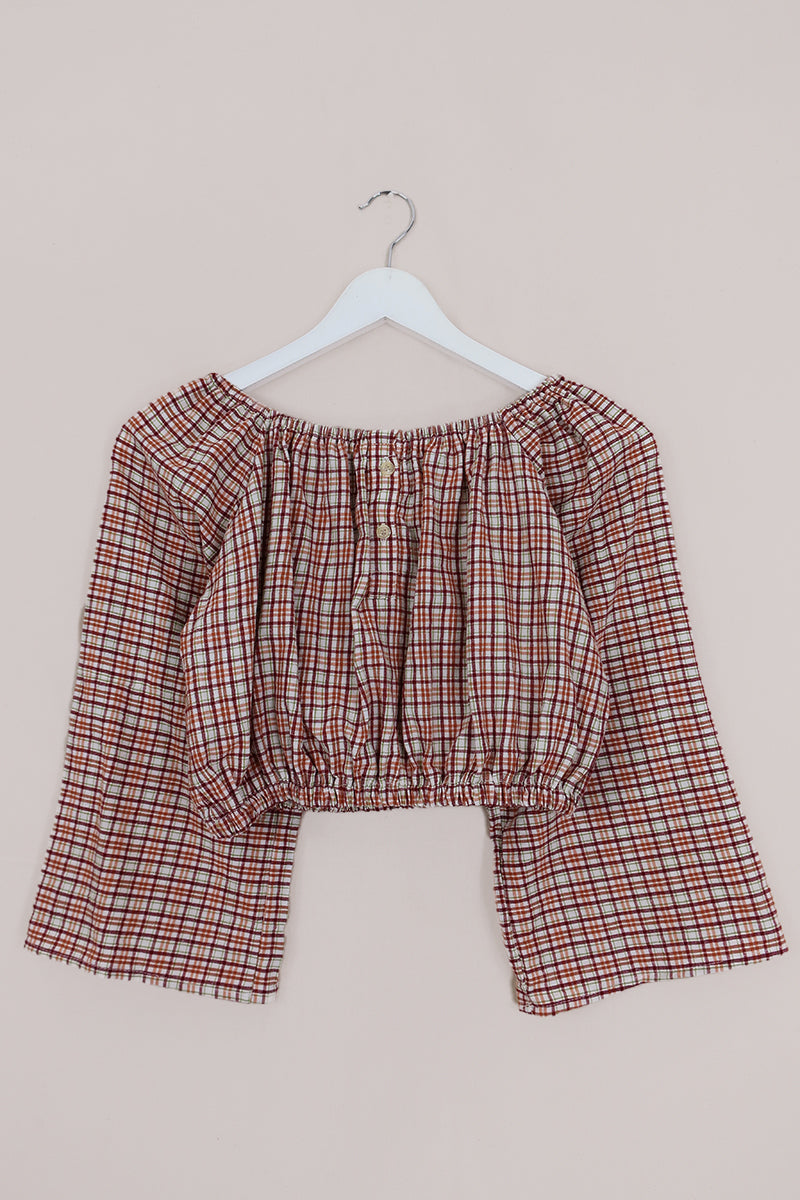 Kitty Reclaimed Crop Top in Sunset Tones Plaid - Free Size S