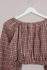 Kitty Reclaimed Crop Top in Sunset Tones Plaid - Free Size S