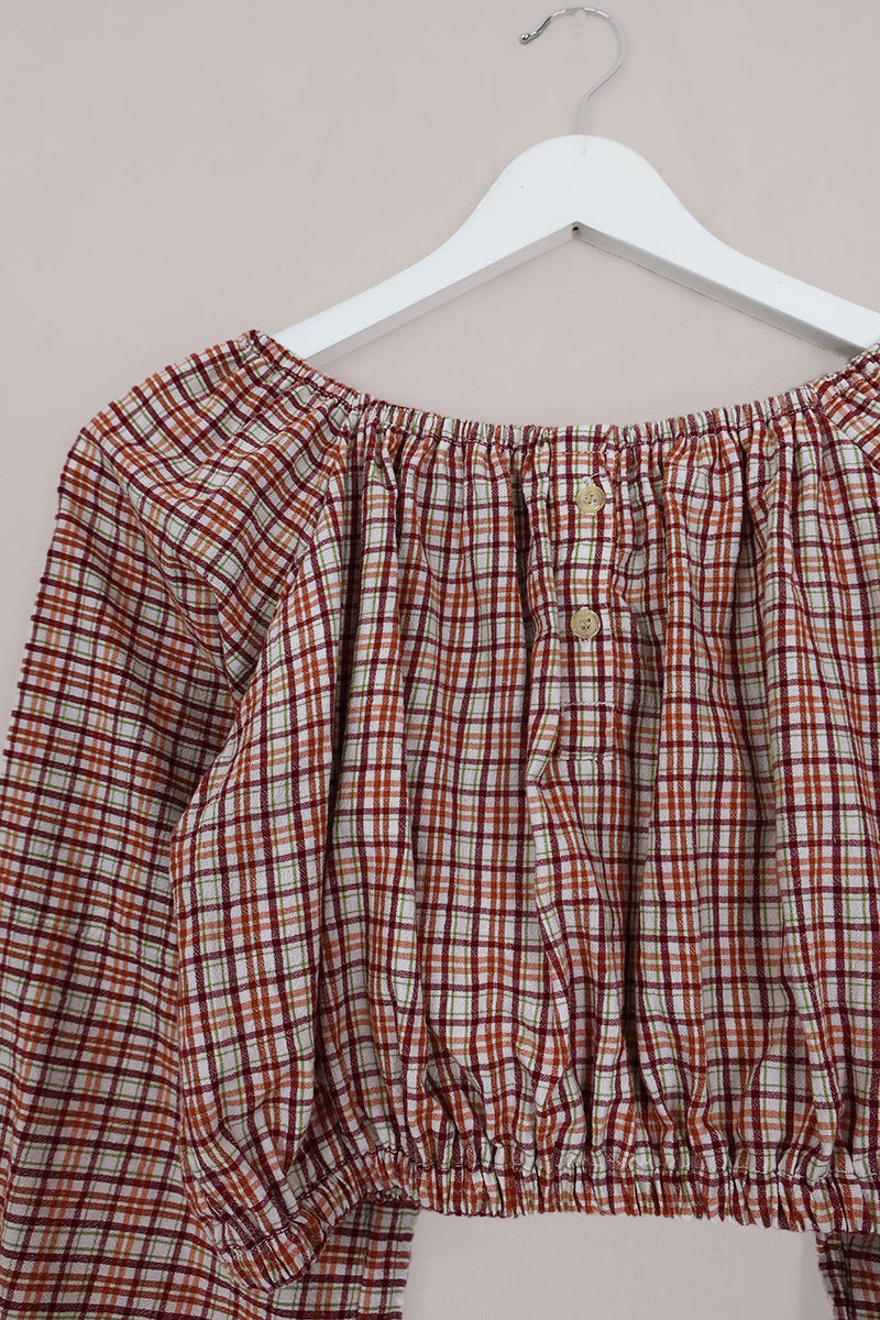 Kitty Reclaimed Crop Top in Sunset Tones Plaid - Free Size S