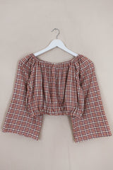 Kitty Reclaimed Crop Top in Sunset Tones Plaid - Free Size S