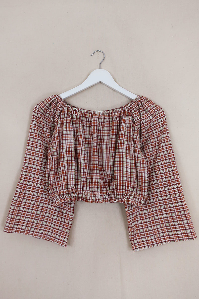Kitty Reclaimed Crop Top in Sunset Tones Plaid - Free Size S