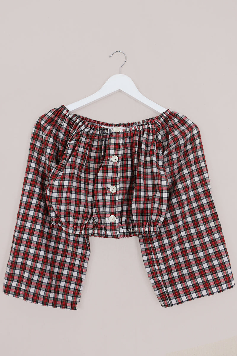 Kitty Reclaimed Crop Top in Classic Tartan - Free Size S