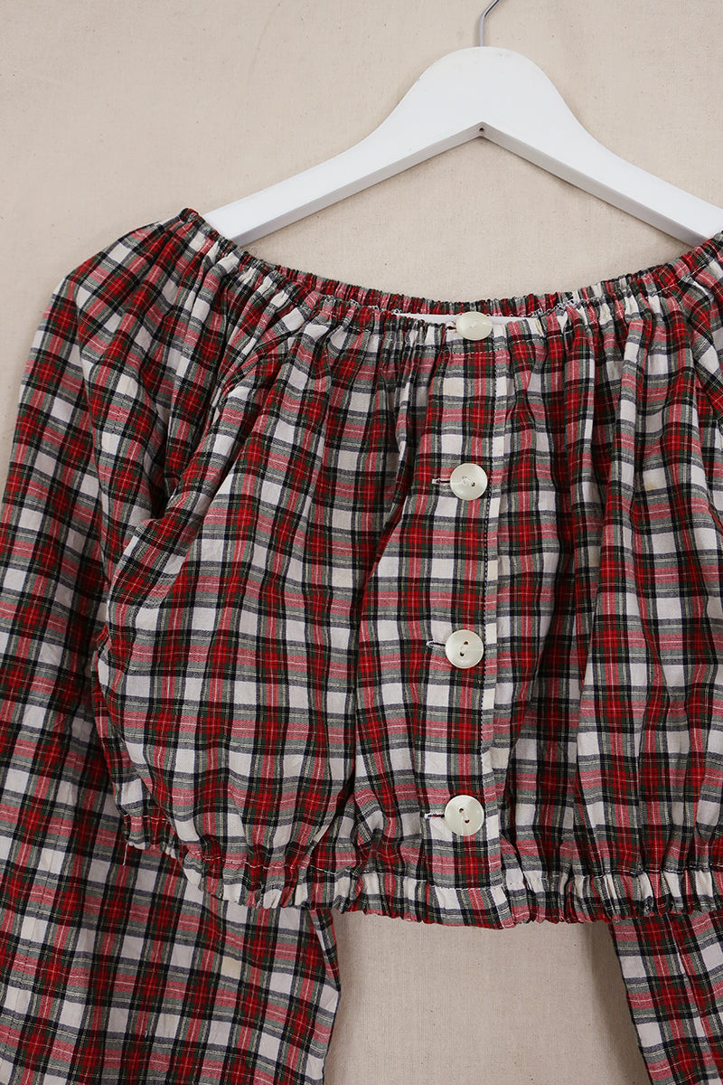 Kitty Reclaimed Crop Top in Classic Tartan - Free Size S