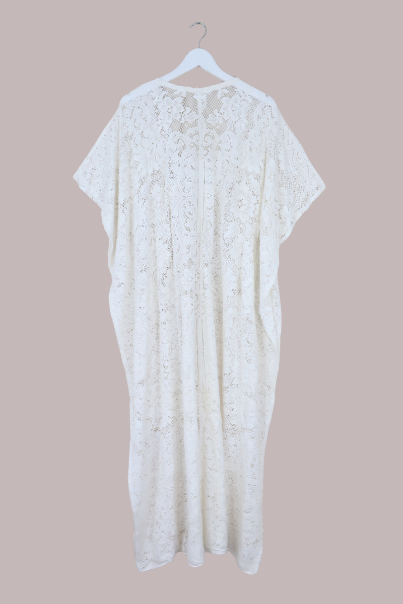 Priscilla Kaftan Dress in Vintage White Lace - Free Size