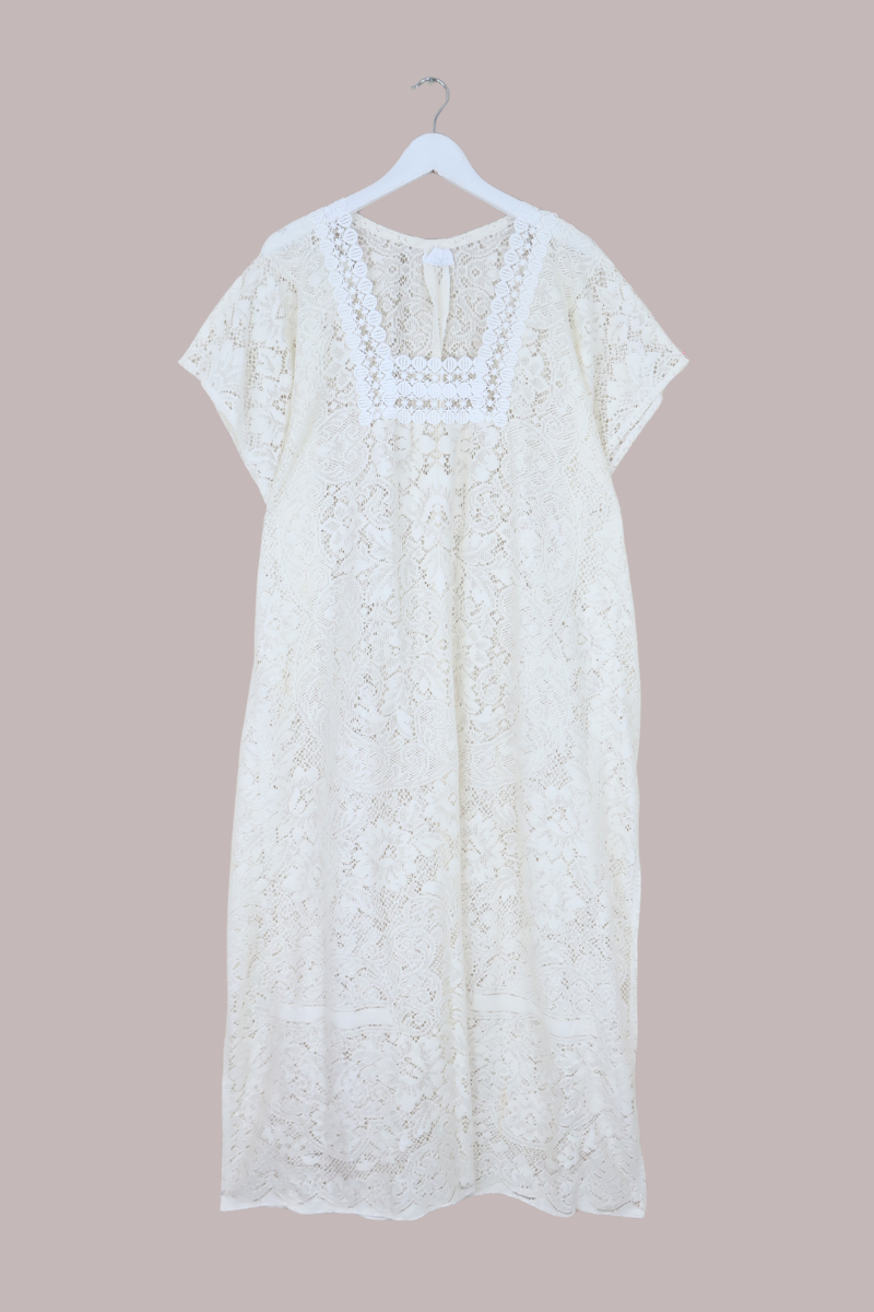 Priscilla Kaftan Dress in Parchment Cream Lace - Free Size
