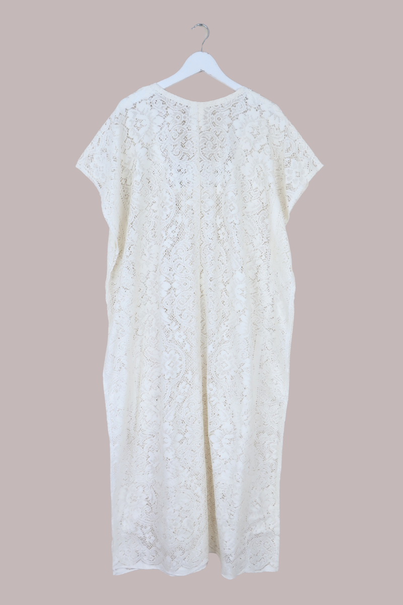 Priscilla Kaftan Dress in Parchment Cream Lace - Free Size