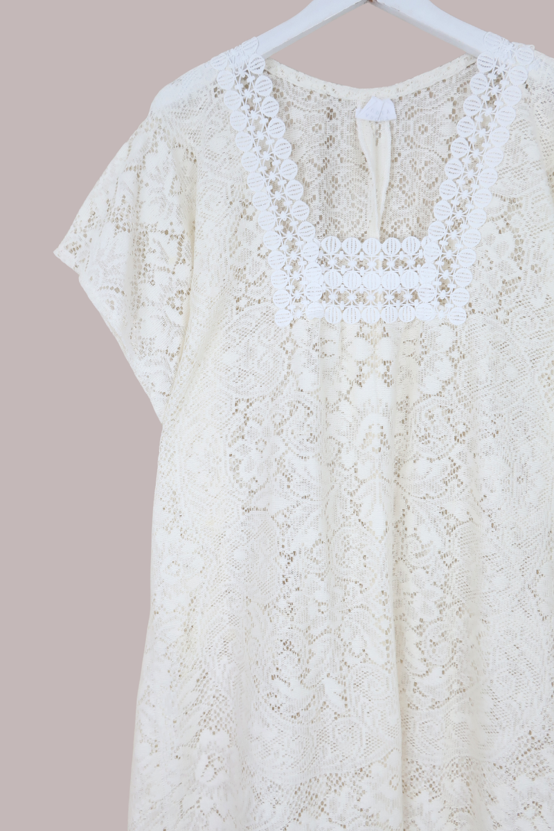 Priscilla Kaftan Dress in Parchment Cream Lace - Free Size
