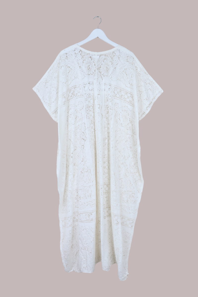 Priscilla Kaftan Dress in Chalk White Lace - Free Size