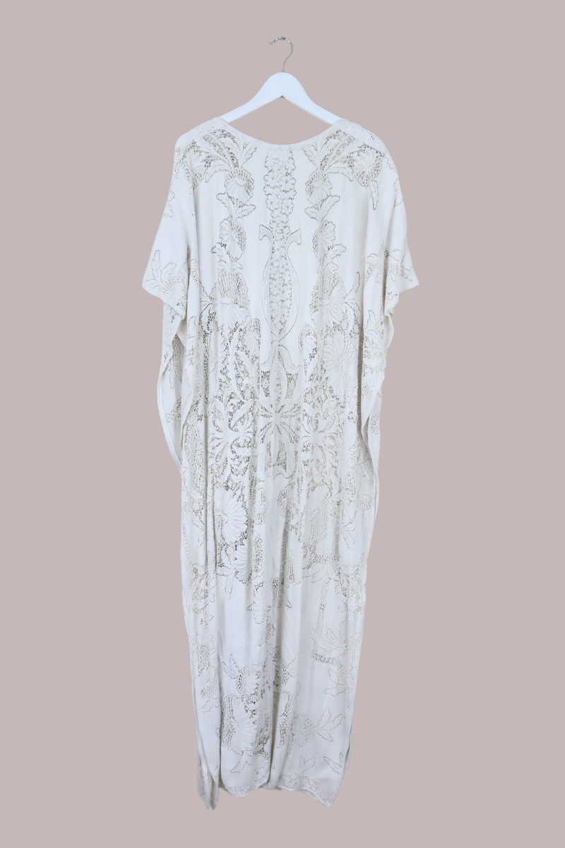 Frida Kaftan Dress in Bone White Lace - Free Size