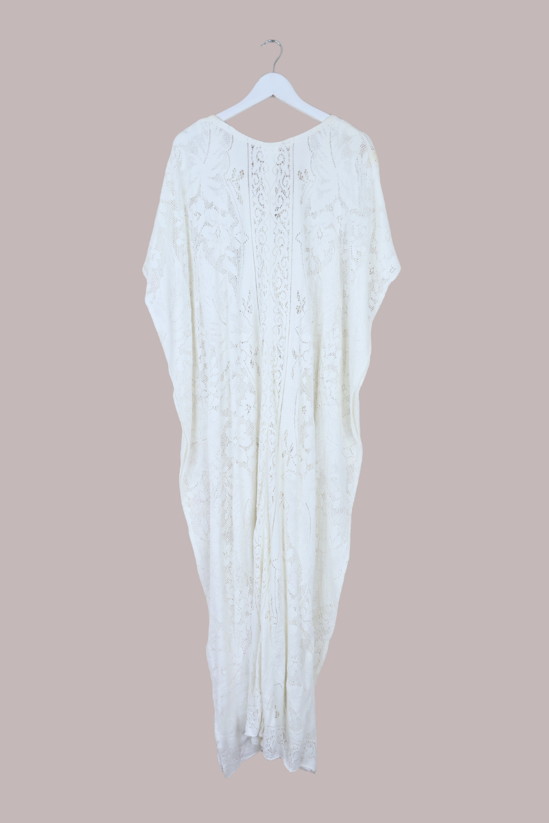 Frida Kaftan Dress in Blossom White Lace - Free Size