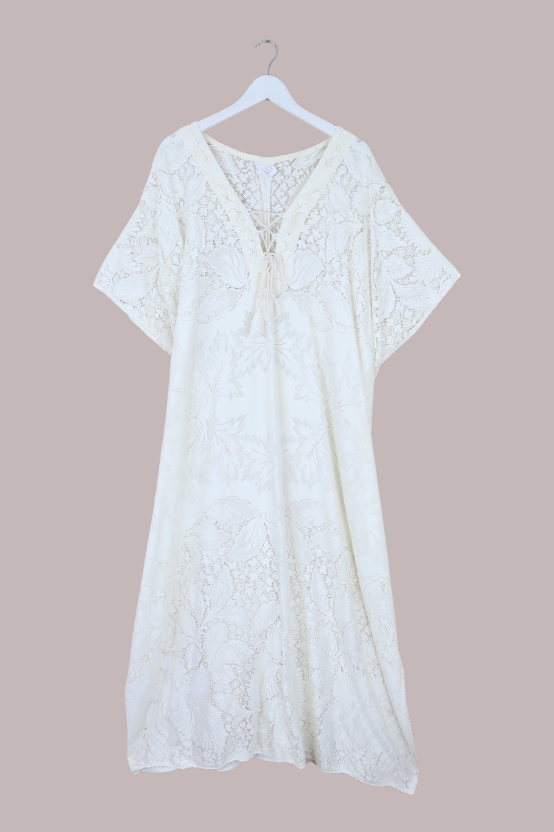 Frida Kaftan Dress in Lily Cream Lace - Free Size