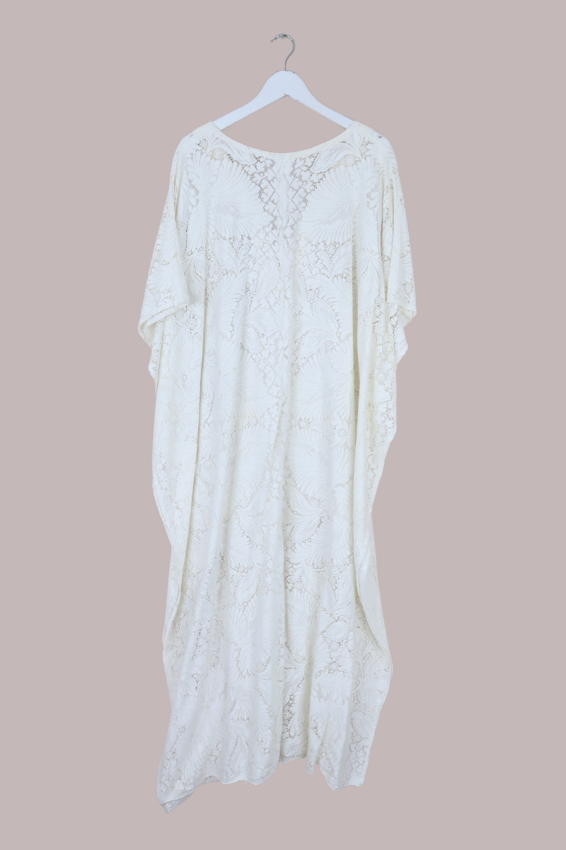 Frida Kaftan Dress in Lily Cream Lace - Free Size