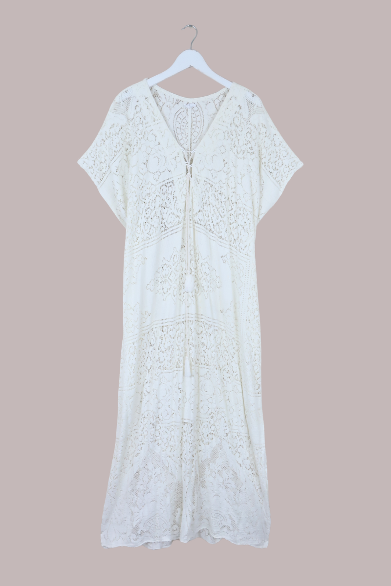 Frida Kaftan Dress in Picnic White Lace - Free Size