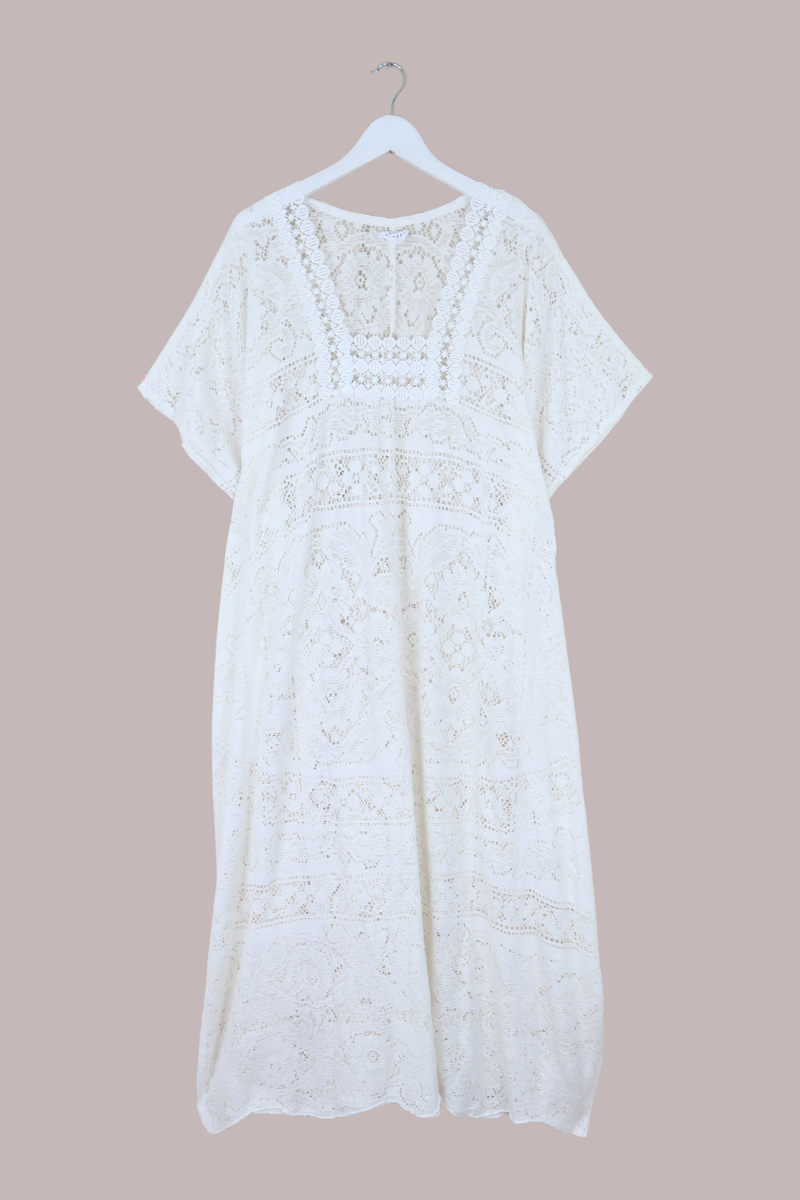 Priscilla Kaftan Dress in Angel White Lace - Free Size