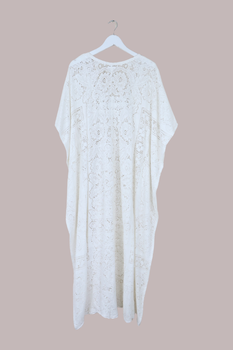 Priscilla Kaftan Dress in Angel White Lace - Free Size