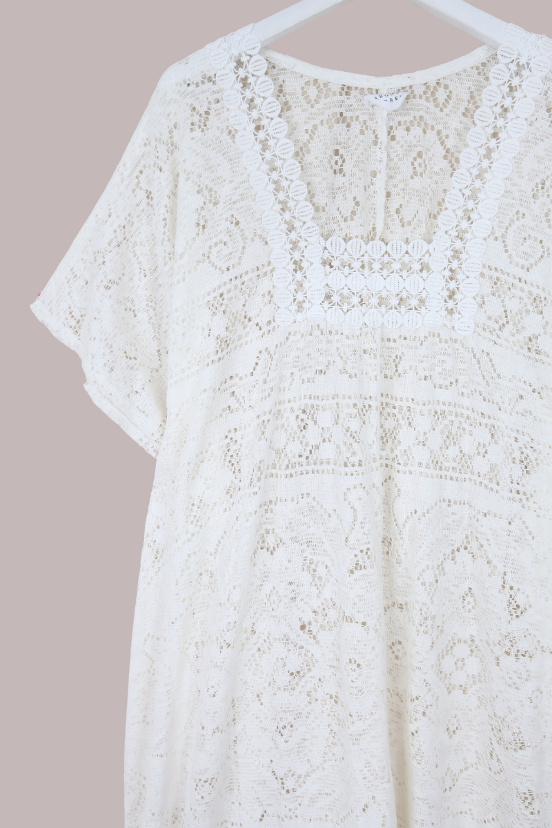 Priscilla Kaftan Dress in Angel White Lace - Free Size