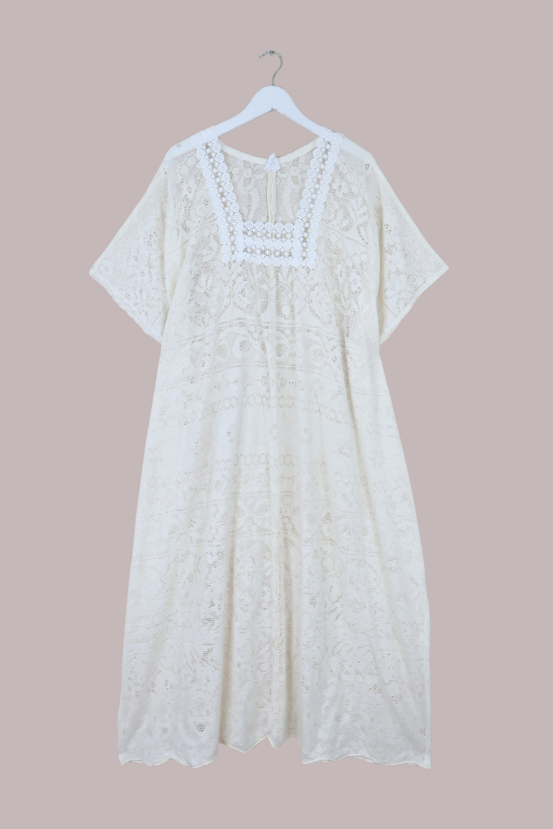 Priscilla Kaftan Dress in Doily Cream Lace - Free Size