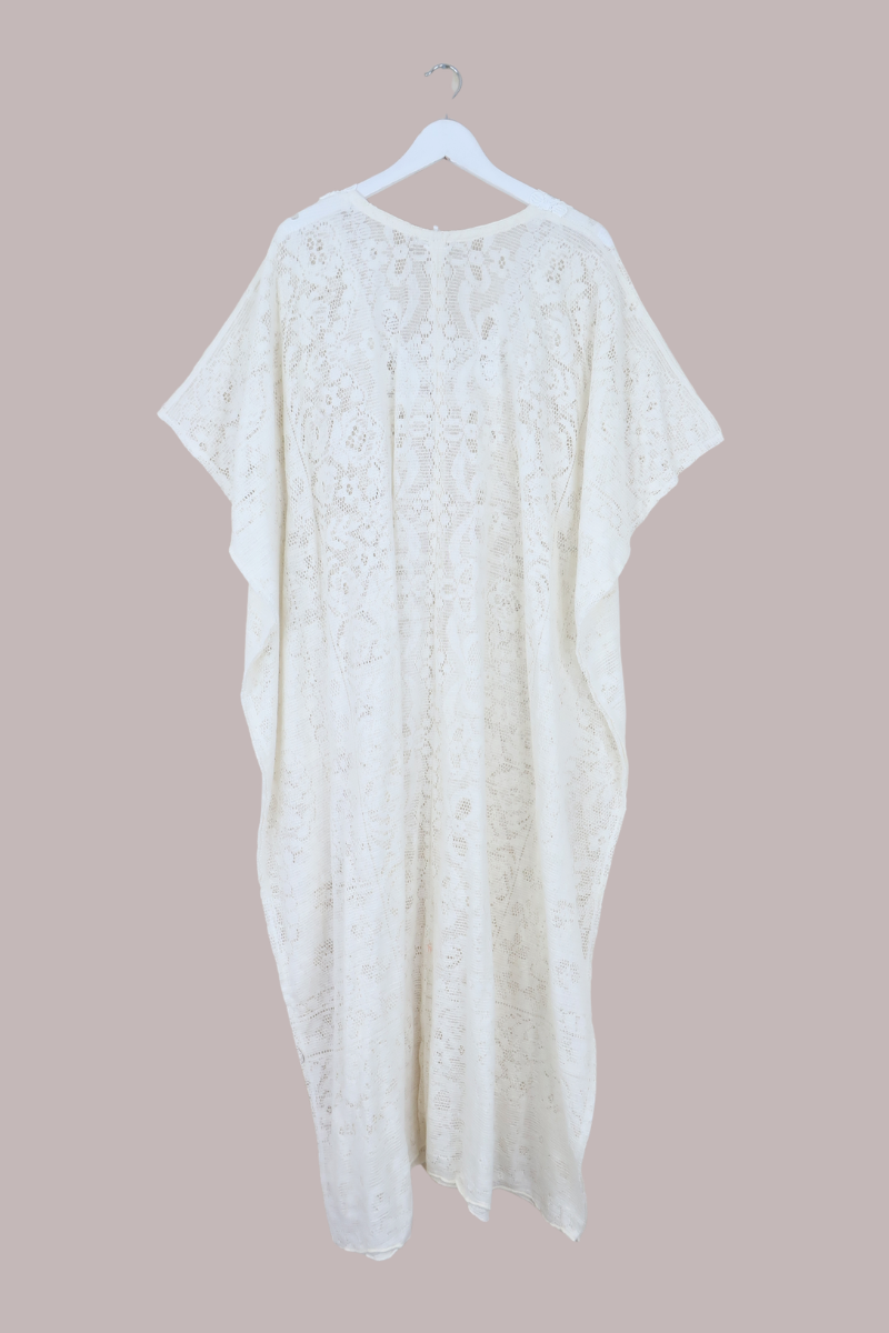 Priscilla Kaftan Dress in Doily Cream Lace - Free Size