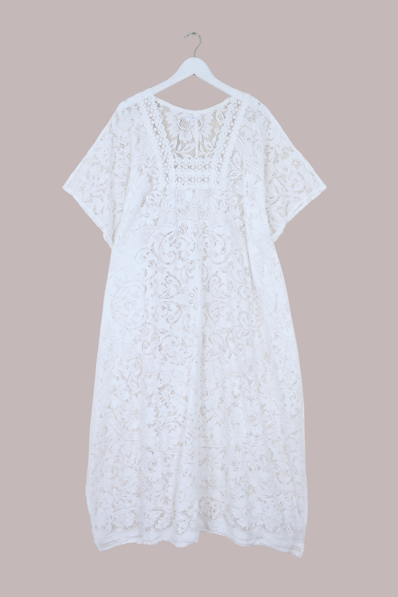 Priscilla Kaftan Dress in Orchid White Lace - Free Size