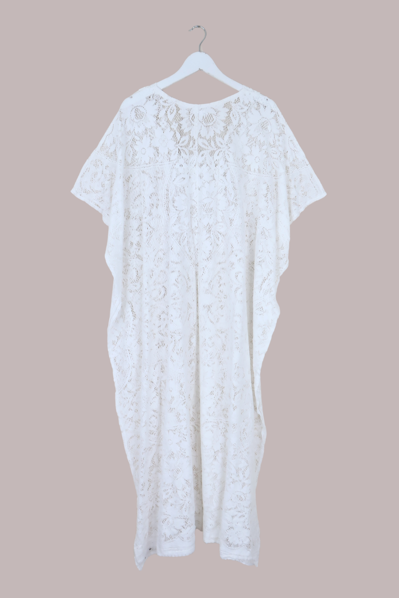 Priscilla Kaftan Dress in Orchid White Lace - Free Size
