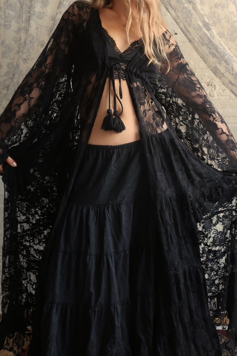 Circe Maxi Gown in Black Swan Chantilly Lace