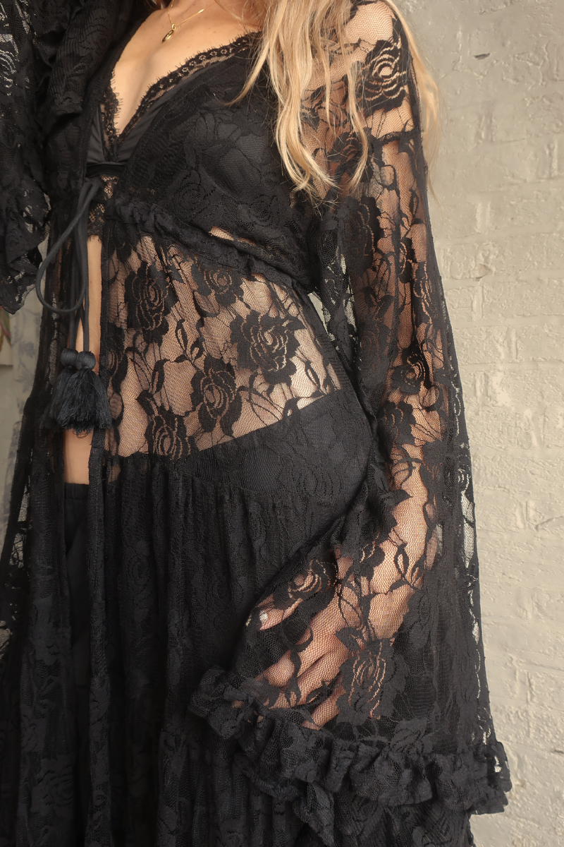 Circe Maxi Gown in Black Swan Chantilly Lace
