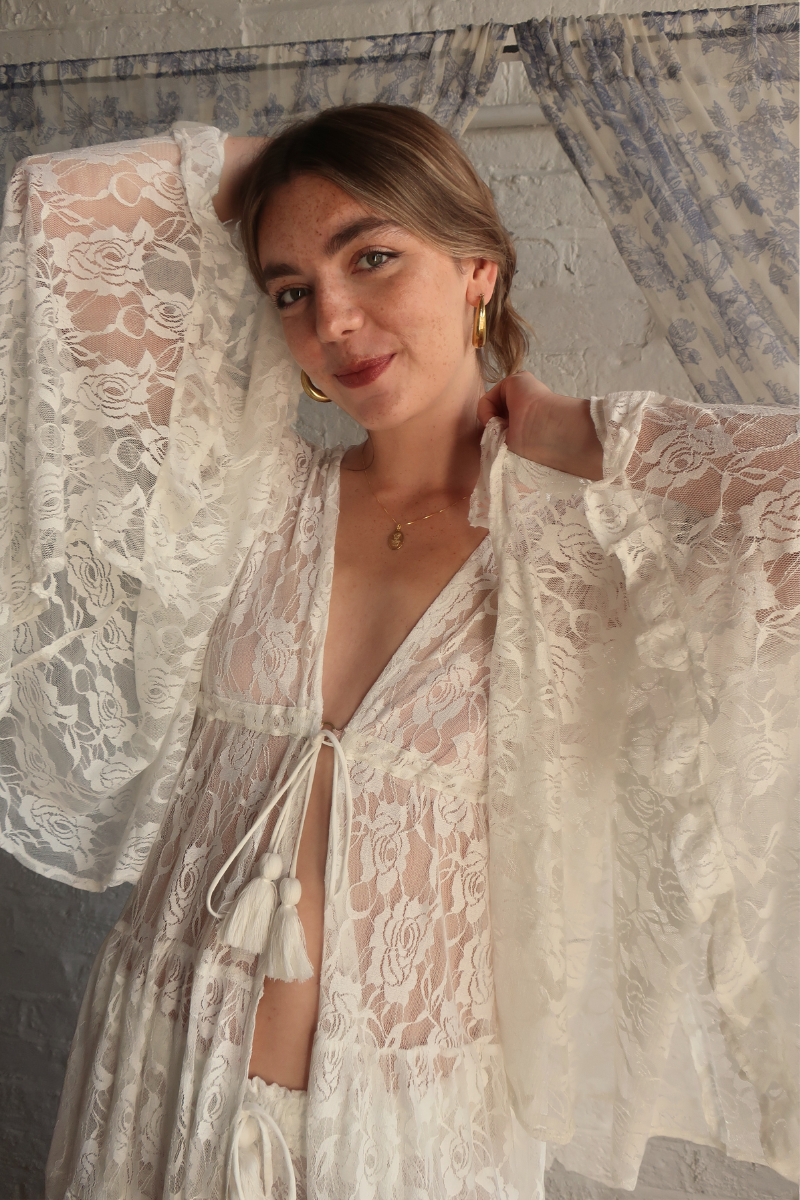 Circe Maxi Gown in White Swan Chantilly Lace