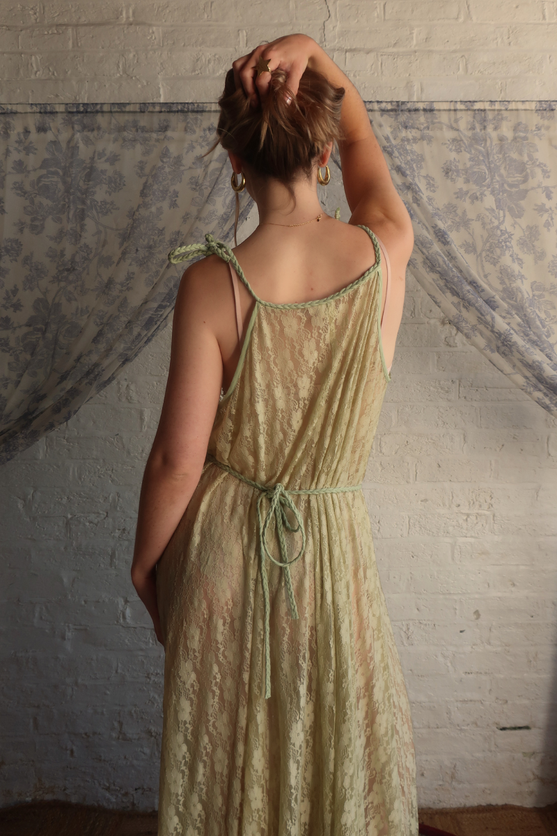 Delphi Maxi Dress in Pistachio Green Chantilly Lace