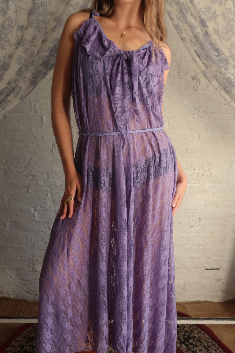 Delphi Maxi Dress in Periwinkle Purple Chantilly Lace
